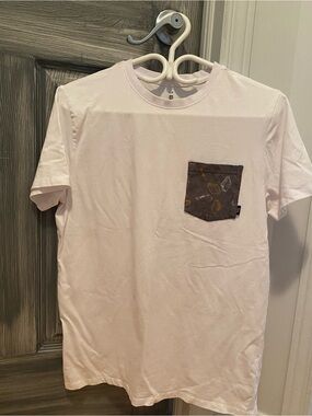 3/25$ Tag White Crew Neck Tee with Printed Logo